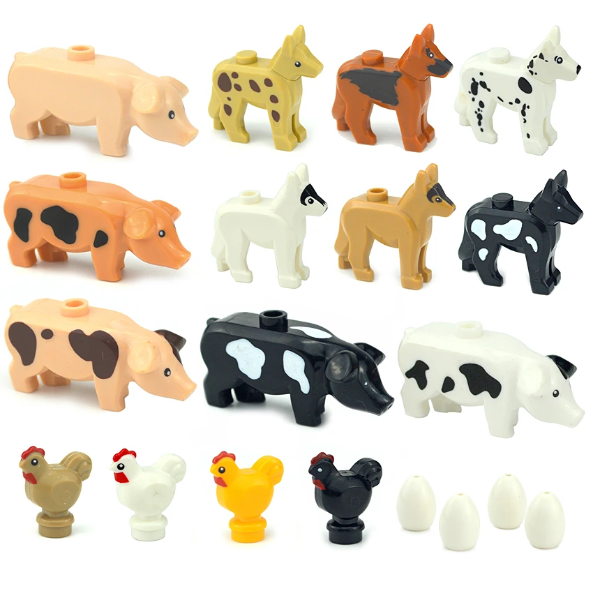 

MOC Farm Animal Building Blocks Cute Pets Pigs Chicken Police Dog City Accessories DIY Parts Bricks Toys Educational Blocks C181