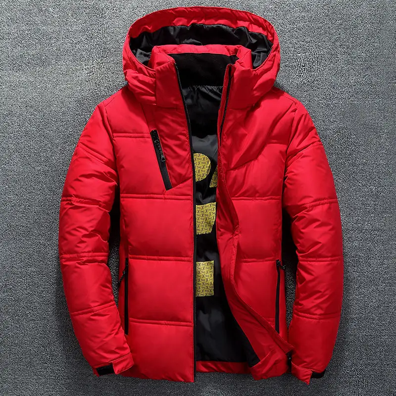 Chaqueta de plumón de pato para hombre, abrigo grueso térmico de alta calidad, color rojo y negro, Parka cálida a la moda, Invierno