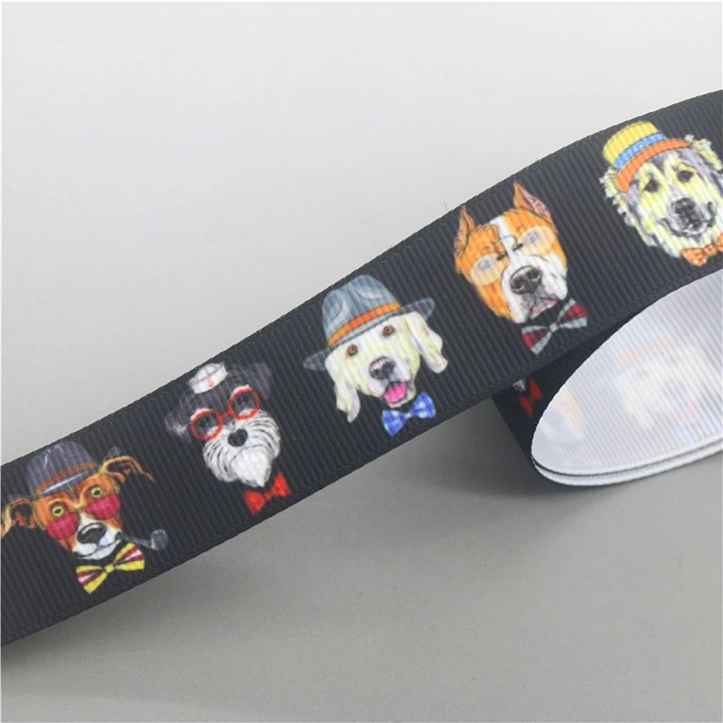 DHK 7/8\'\' 5yards Scottie Dogs Paw Shiba Printed Grosgrain Ribbon Accessories Material Headwear Decoration DIY Sewing C1997