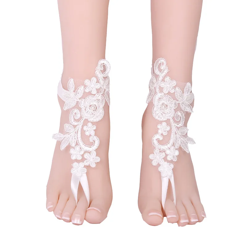 New Fashion Ankle Bracelet 1 Pair Women Bridal Beach Foot Chain Wedding Anklets Lace Decor Barefoot Chain HO1502