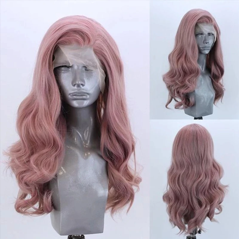 

Svipwig Pink Long Wavy Lace Front Wigs High Density Side Part Lace Wigs Synthetic Hair Wig for Women Wigs