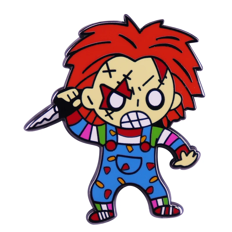 Horror Movie Collective Badge Childs Play Cartoon Chucky Pin Moving Knife Tripy Halloween Brooch