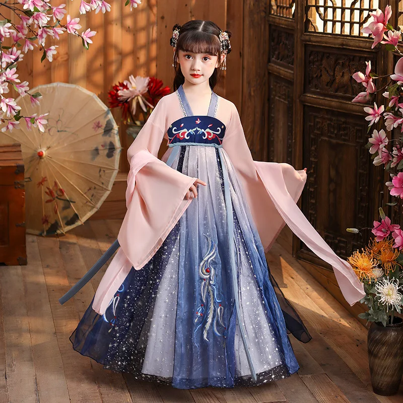 Gilrs Hanfu Chinese Traditional Folk Costume Girl Han Dynasty Dance Wear Kids Fairy Cosplay Clothes Oriental Ancient Prince Suit