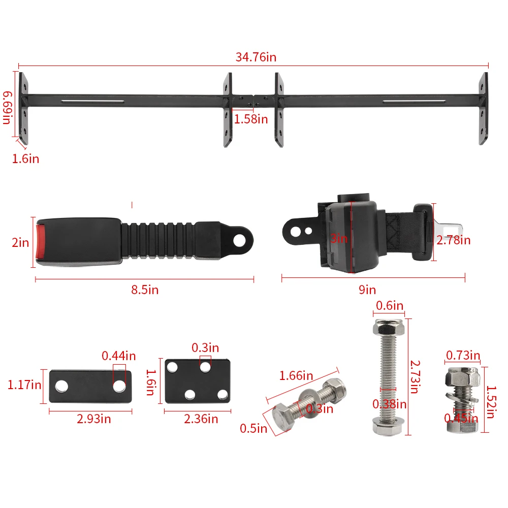 Universal Retractable Seat Belts with Bracket Kits Fits EZGO YAMAHA Club Car Golf Cart