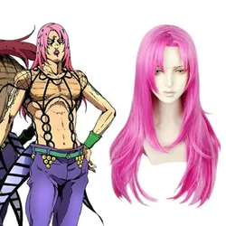 Anime BOSS Diavolo Diaboro Cosplay Wig Golden Wind Wig Long Straight Rose Red Synthetic Hair + Wig Cap