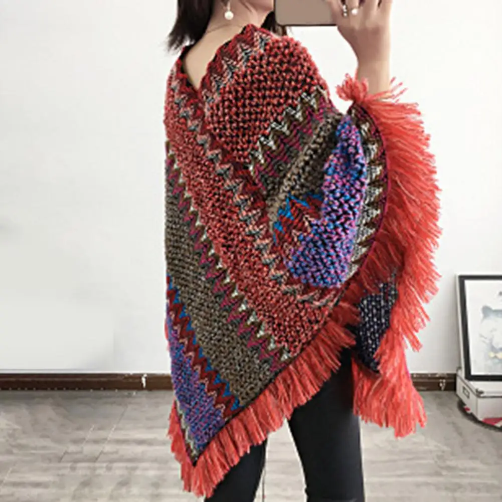 Bohemian Cloak Coat Women Poncho Thick Tassel Irregular Hem Cape Coat Women Knitted Sweater Cape Coat capa mujer пончо женское