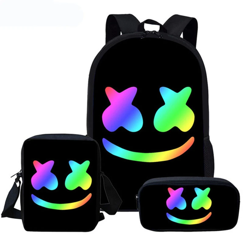 Lindo de la cara de la sonrisa 3D escuela impresión Mochila para adolescentes de las niñas de los niños de la escuela bolsas 3 unids/set estudiante libro bolsa Mochila Escolar