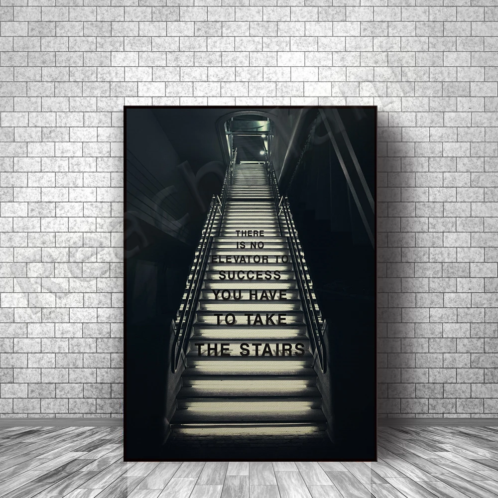 Inspirational/motivational wall poster no elevator to success home decoration canvas printing entrepreneur art gift quote