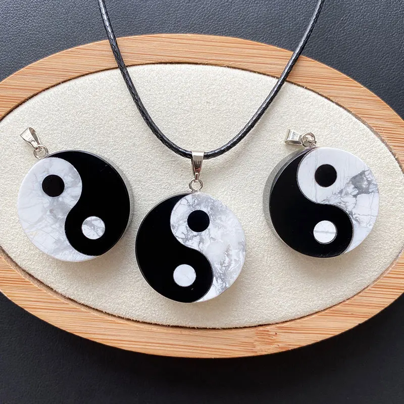 Black White Natural Obsidian Stone YIN YANG Pendant Tai Chi Gossip Necklace Lucky Transport Women Men Simple Fashion Jewelry