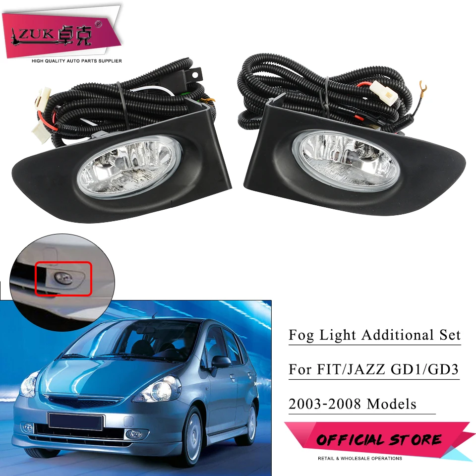 ZUK Car Front Bumper Fog Light Fog Lamp Upgrade Kit For HONDA FIT JAZZ GD1 GD3 2003-2008 Japan Version Additional Foglight Set