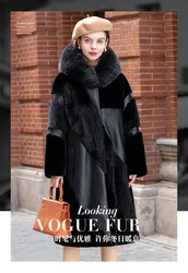 Real Fur Coat  Fox Fur Hooded Mink Fur Coat Sheep Fur Integrated Women's Coat FS21117