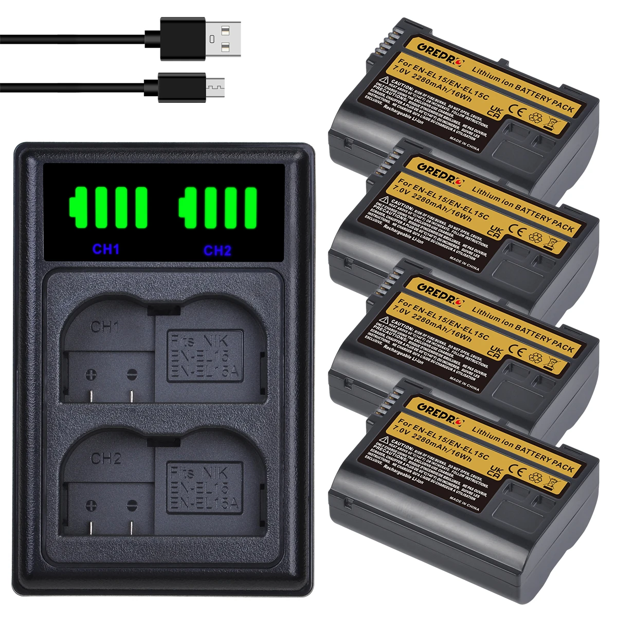 EN-EL15C EN EL15C EL15 Battery Charger+ EN-EL15 Battery for Nikon Z5, Z6, Z6 II, Z7, Z7 II 1 V1, D750, D780, D800, D810, D500