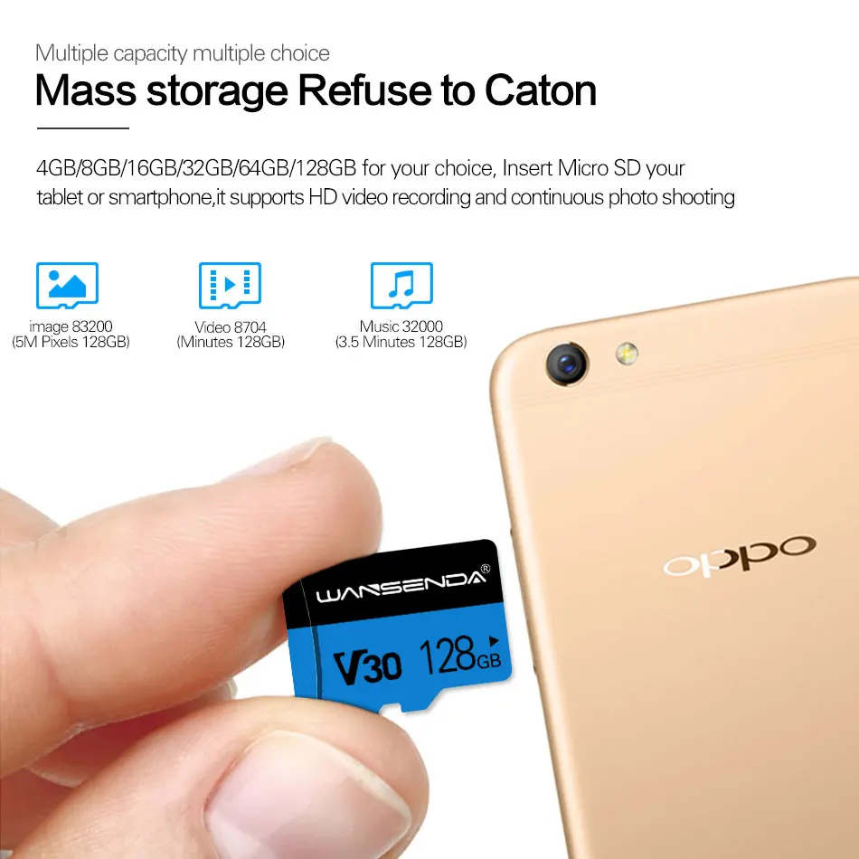 Original WANSENDA Memory Card Class 10 TF Card 128GB 64GB 32GB 16GB 8GB Mini Flash Card with Card Adapter