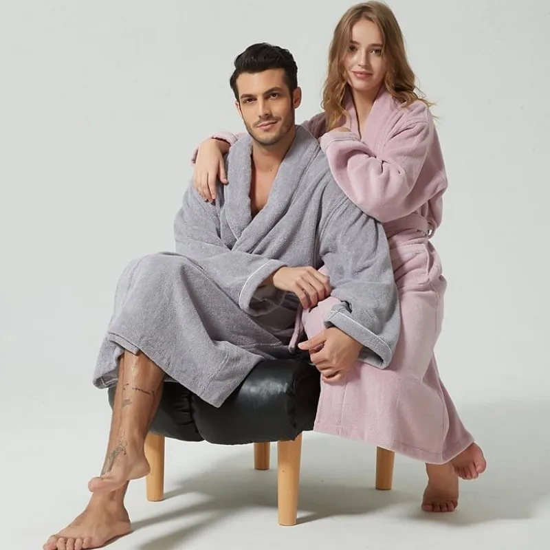 100% Cotton Toweling Terry Robe for Women Winter Casual Home Wear Warm Bathrobe Family Friendly for Adults Boys And Girls