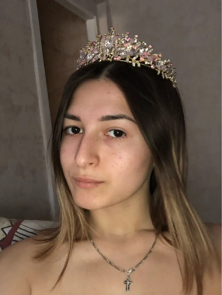 New white pink beads bridal crowns handmade tiara bride headband crystal rhinestone diadem queen crown wedding hair accessories