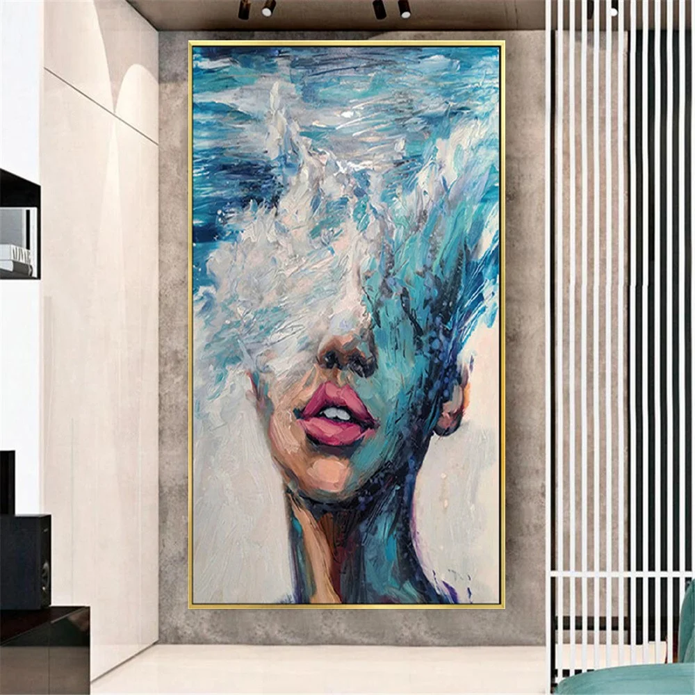 

Creative Girl Portrait Poster Nordic Style Large Handmade Oil Painting On Canvas Wall Art Picture Bedroom Room Decor Artwork