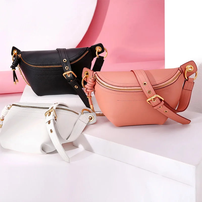 Genuine Leather Women Waist Bag Brand Designer Fanny Pack Women Leather Chest Bag Small Zipper Women Bags Phone Purse