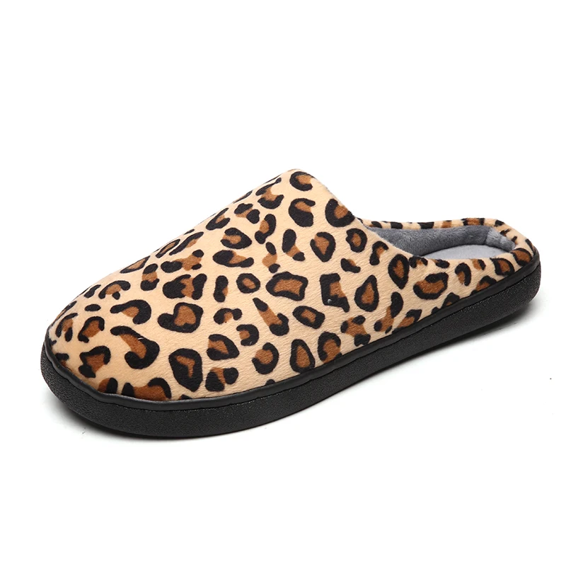 

Leopard Print Thermal Clogs Men Winter Flock Warm Shoes Man Furry Cotton Home Slippers Shoes Plush Sandals Soft Footwear