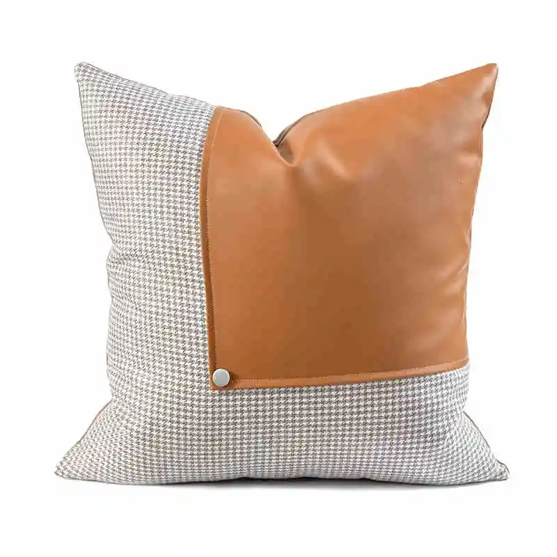 

45x45/50x50cm soft brown pu leather cushion cover stitched throw pillowcase decorative pillow covers