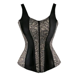 Corset gothique à fermeture éclair avec bretelles pour femme, bustier corset sexy, noir et blanc
