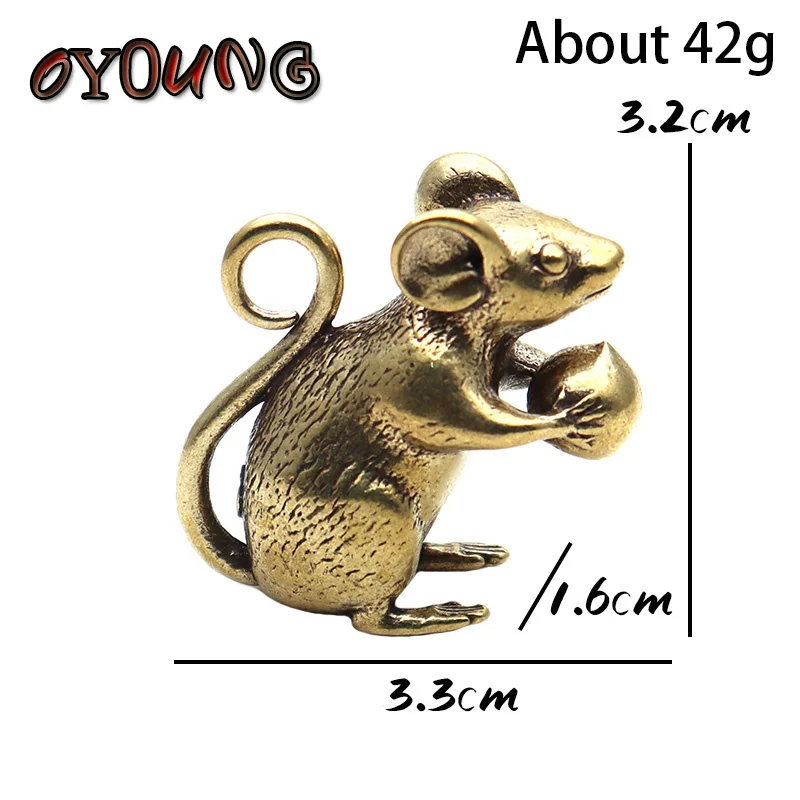 Copper Cute Mouse Peach Miniatures Figurines Tea Pet Table Ornament Crafts Brass Animal Rat Statue Home Decorations Accessories