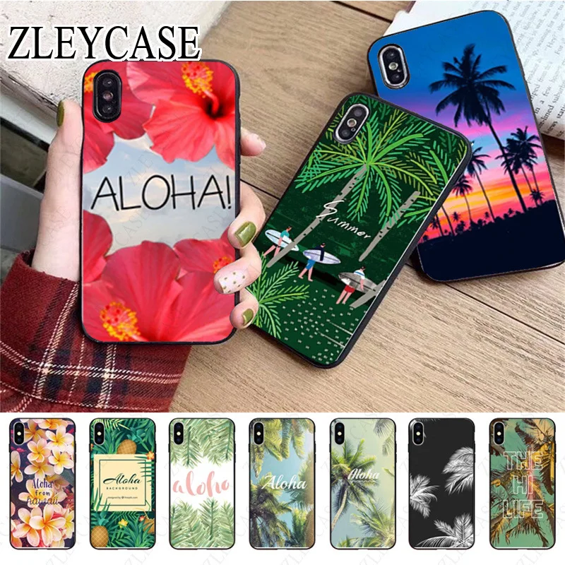 Aloha Palm Trees Phone Case For iphone 13pro 14pro 15pro 12pro 11pro xs max 7 8 XR 12mini 15plus 13mini SE Cover Coque Shell