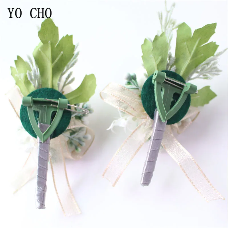 Yo cho corsages masculino casamento boutonniere noiva pulso corsage artificial flor de lótus rosa menina pulseira de pulso flor do noivo broche