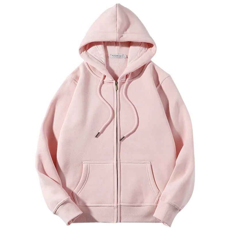 Fashion Pink Zipper Sweatshirt Women Spring Autumn Plush Pocket Hoodies Loose Korean High Quality Cotton Coat Femme Jacket