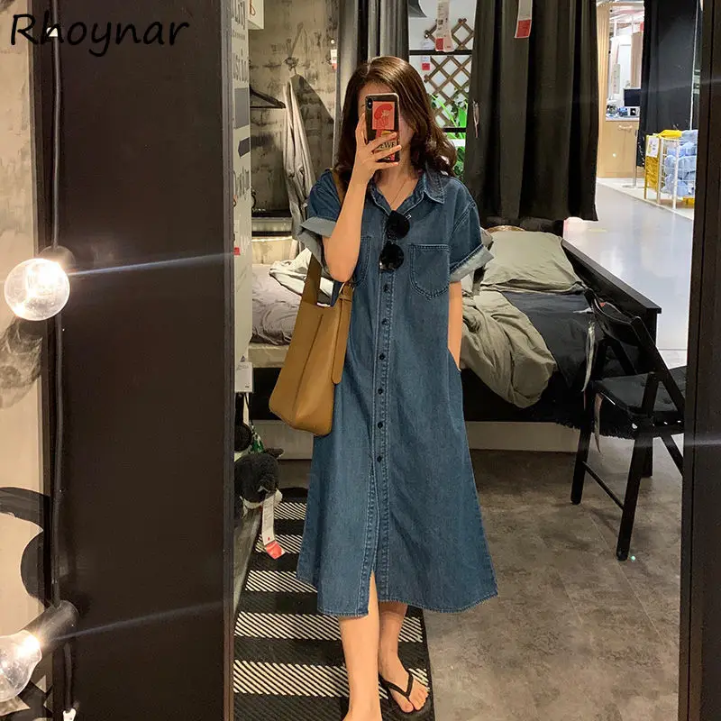 

Short Sleeve Dress Women Vintage Popular Leisure Korean Style Comfortable High Waist Students Newest Daily All-match Teens Chic