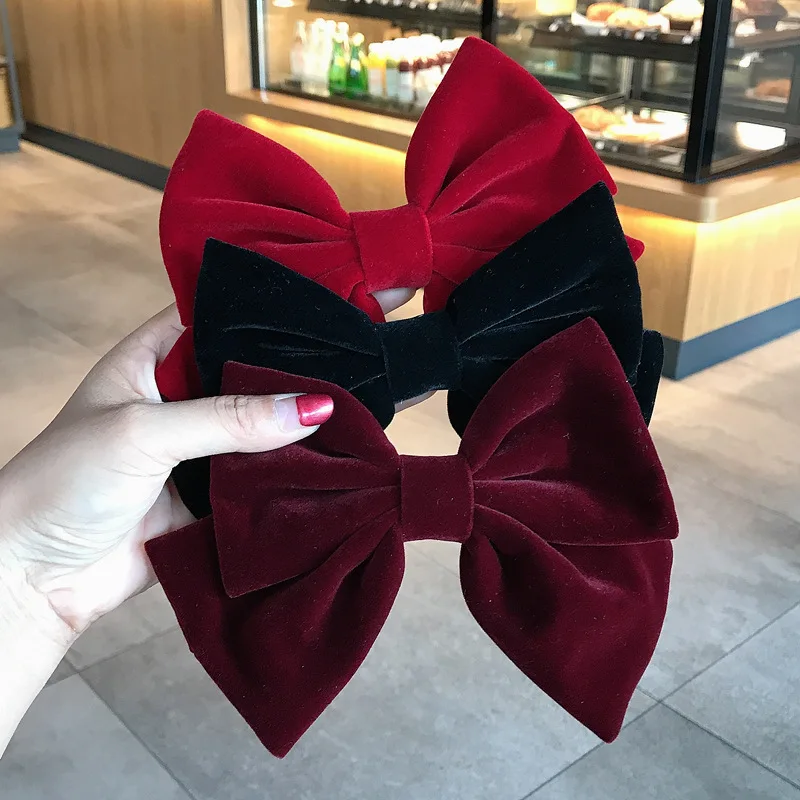 New Fashion Autumn Winter Velvet Cloth Spring Clip Solid Color Big Bow Hairpin Barrettes Women Girls Hair Accessoriesr Headwear