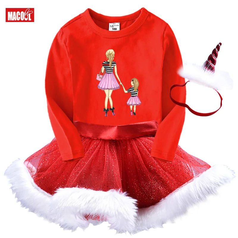 Christmas Children Girls Dresses+ T Shirt +Headwear Sets 2021 New Toddlers Baby Santa Claus Suit Red Vestidos Dress Costumes Set