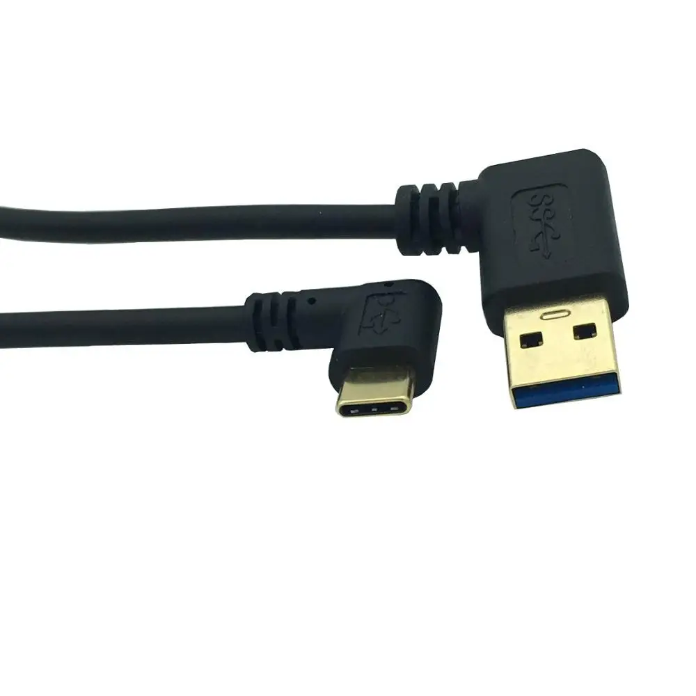 الزاوية اليمنى USB 3.0 Type-A ذكر إلى USB 3.1 Type-C ذكر كابل مطلي بالذهب أسود مزامنة البيانات وموصل الشحن 90 درجة