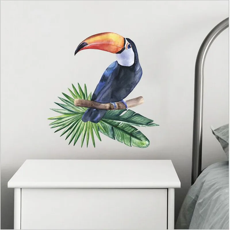 1Pcs Cartoon Cute Parrot Green Planting Wall Stickers For Children's Room Porch Wall Beautification Decorative Wallpaper