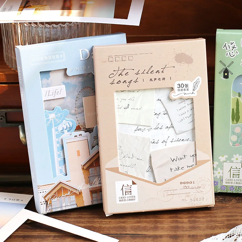 30 Pcs/Set Dreamland Journey and Animo Gard Postcard Cartoon Hand Painted Watercolor Message Card Birthday Greeting Cards