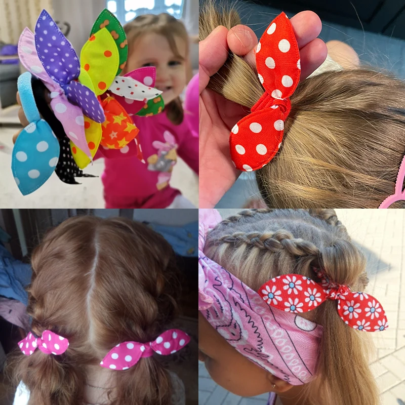 10/20Pcs/Set Cute Rabbit ears Elastic Rubber band Hair Bands Headband Girls Ponytail Holder Scrunchie Baby Hair Accessories Gift