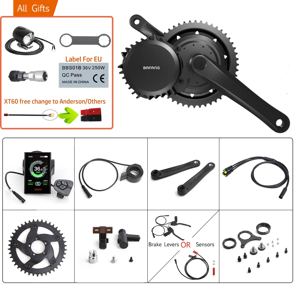 48V, 1000W, BBSHD, BBS03B,Bafang-Electric Bicycle Conversion Kits,  40T, Mid Drive Motor, BB 68-73mm, 8FUN, Powerful Motor Displ