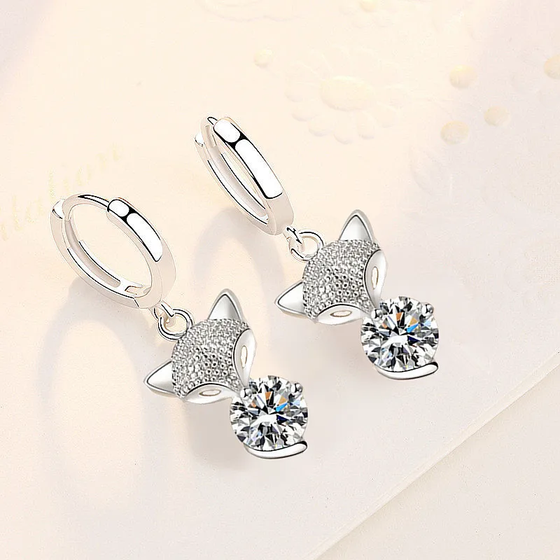 New Fashion Lovely Fox Design Drop Earrings Small Huggies With Crystal Zirconia Pendant Charming Earring Piercing Accessory Gift