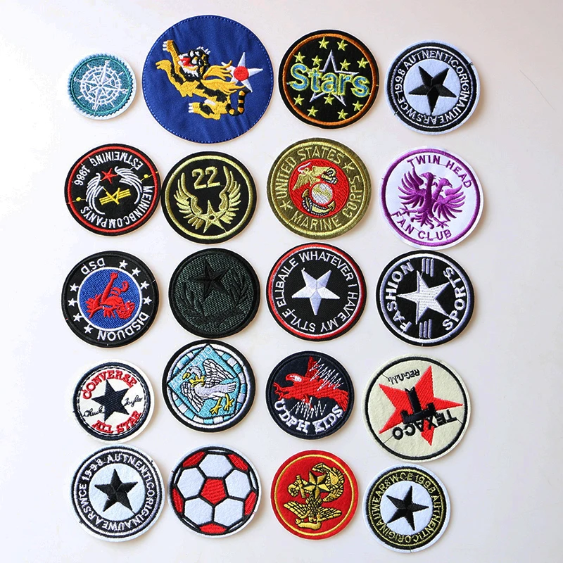 

Fashion Round Patch Football Stars Compass Icon Embroidered Applique Patches For kawaii clothes DIY Iron on Badges on a Backpack