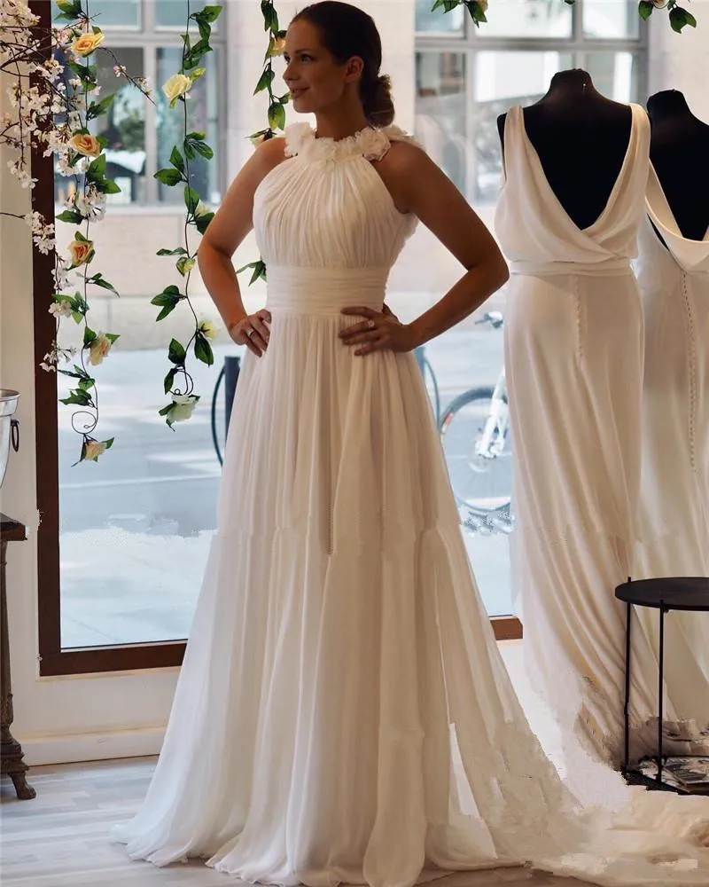 Elegante Plus Größe Land Strand Hochzeit Kleider EINE Linie Italien Griechischen Stil Günstige Lange Chiffon Boho Bohemian Brautkleider