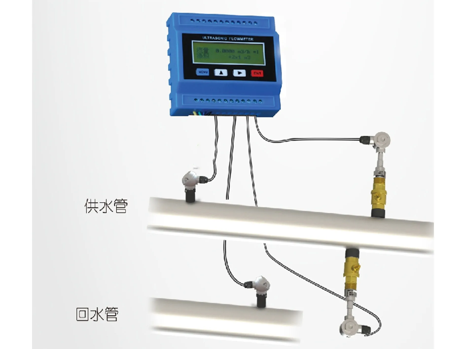 Digital Liquid Ultrasonic Flowmeter DN50-700 Wall Mounted Water Flow Meter Transducer