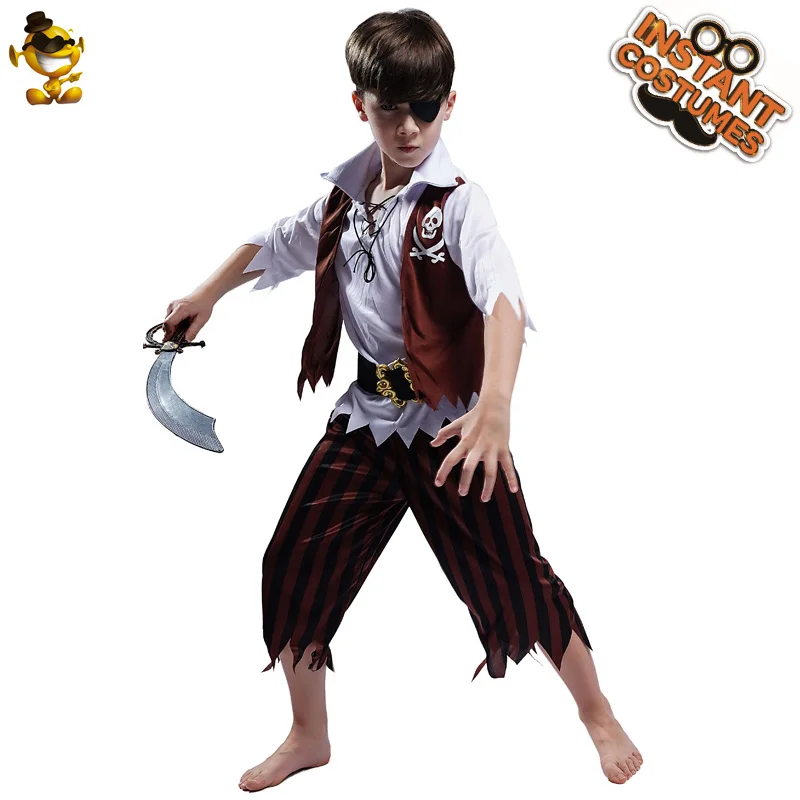 Traje do pirata para o menino do miúdo trajes de halloween cosplay do menino legal esqueleto pirata trajes