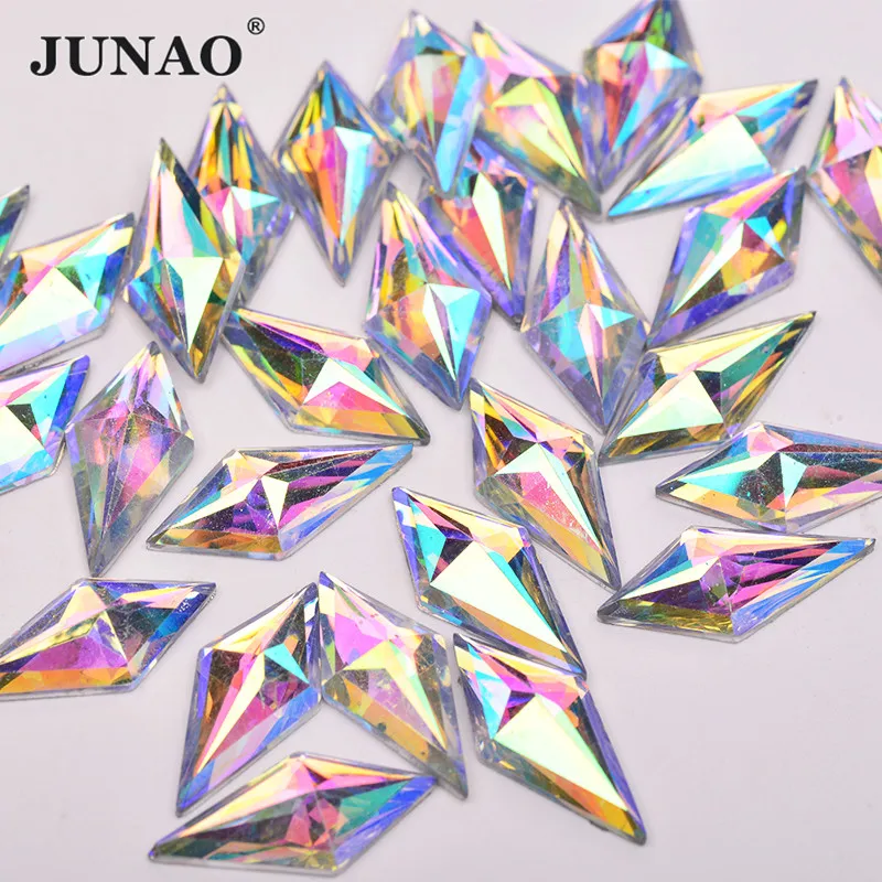 JUNAO 40pcs 10*22mm Crystal AB Rhombus Rhinestone Flatback Strass Stone Glitter Resin Crystals Gems for Clothing Decoration