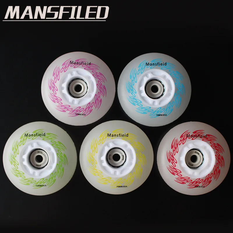 85A 72mm White Light LED Skates Wheel with 52 firestones Inline Skating Tire Flash Shine Roads Magnetic Core 52 Spark Flint 4pcs