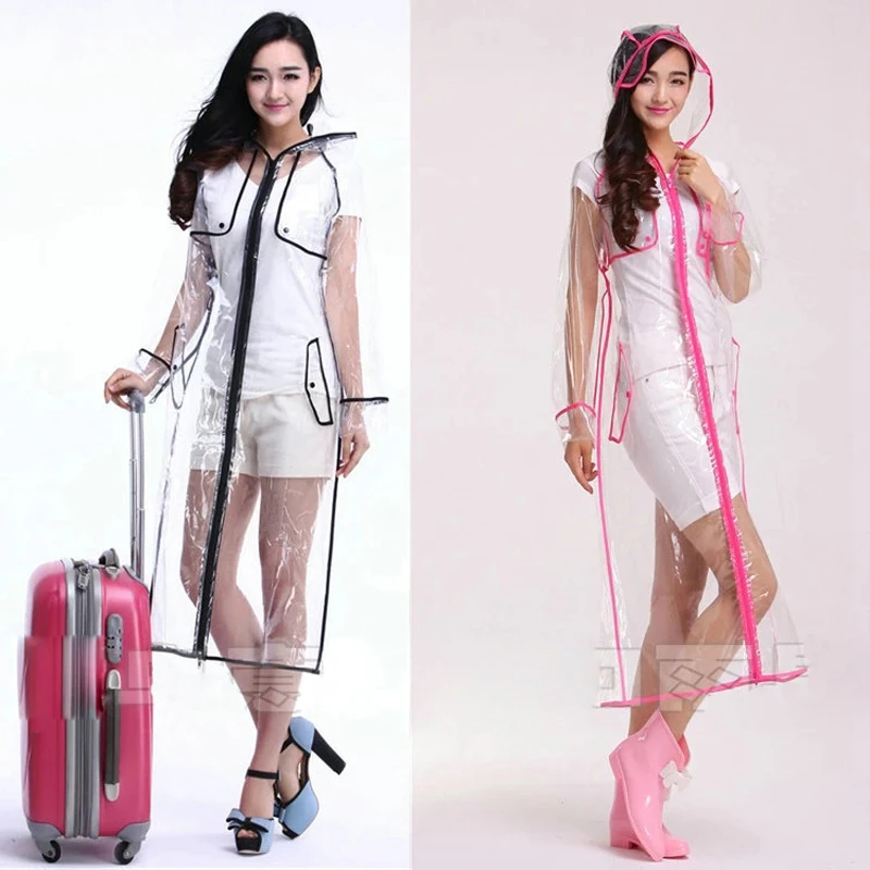 EVA 투명 방수 여성용 롱 비옷 판초, 방풍 클리어 레인 코트, 지퍼 포함, 야외 재킷, 패션  Best5