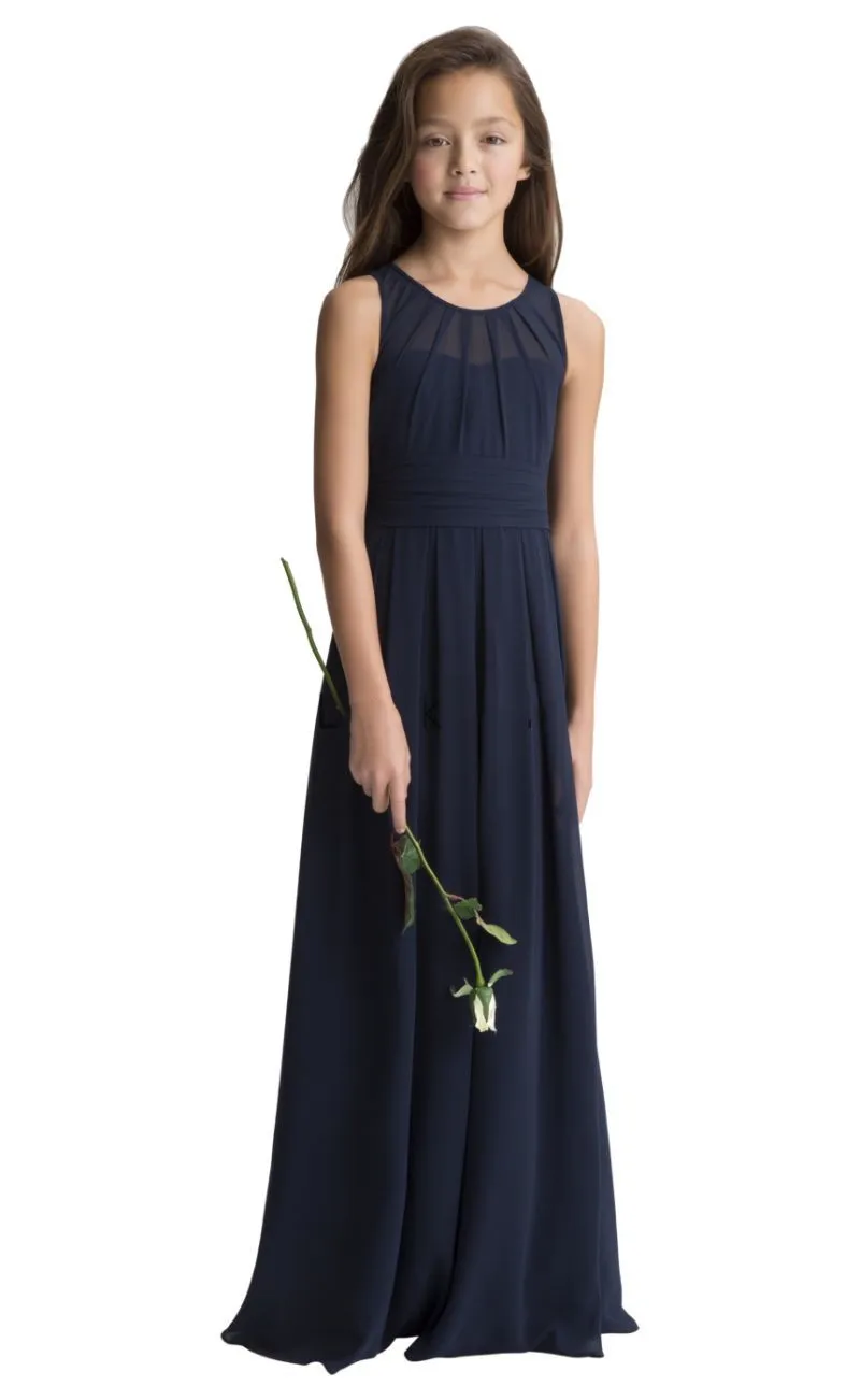 

Navy Blue Cheap Junior Bridesmaid Dresses Under 50 A-line Scoop Floor Length Chiffon Long Wedding Party Dresses