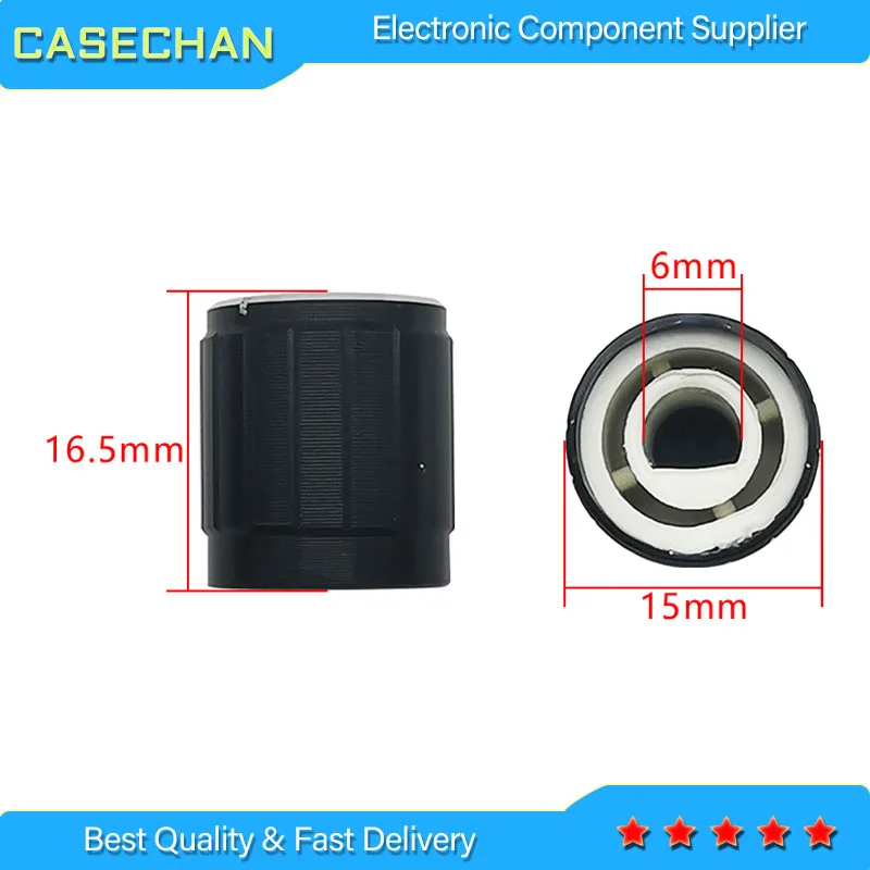 5pcs Potentiometer Cap 15*16.5mm Black Bright Edge Half Shaft Hole D-Shaped Aluminum Alloy Knob