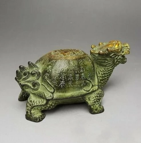 VINTAGE CHINESE BRONZE GILT OLD HANDWORK DRAGON TURTLE STATUE