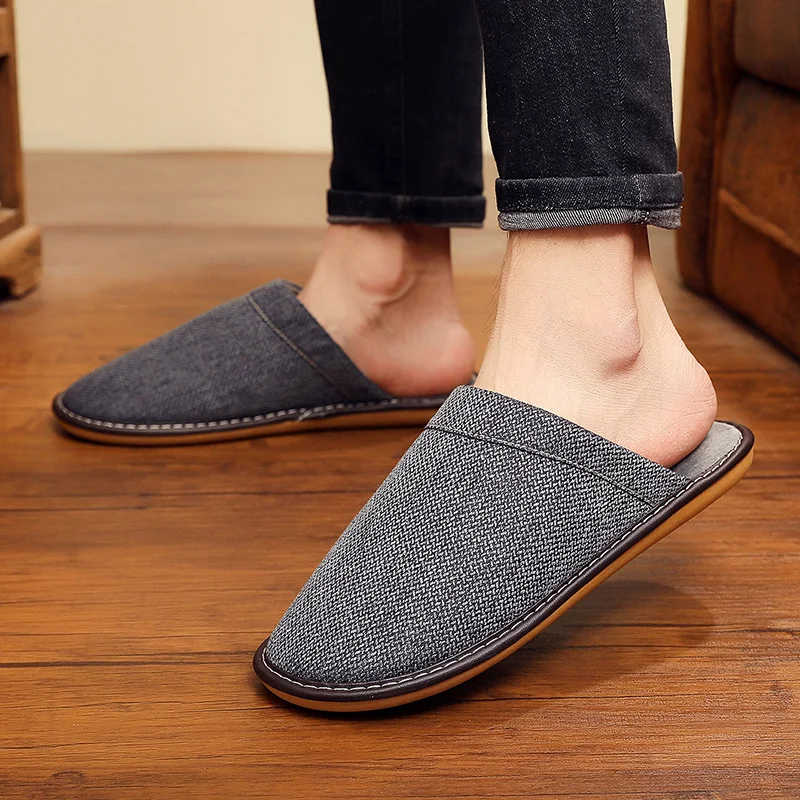 Winter Men's Slippers Warm Home Fur Slipper Cotton and Linen Male Couple Platform Indoor House Shoes for Husband Gift Plus Size