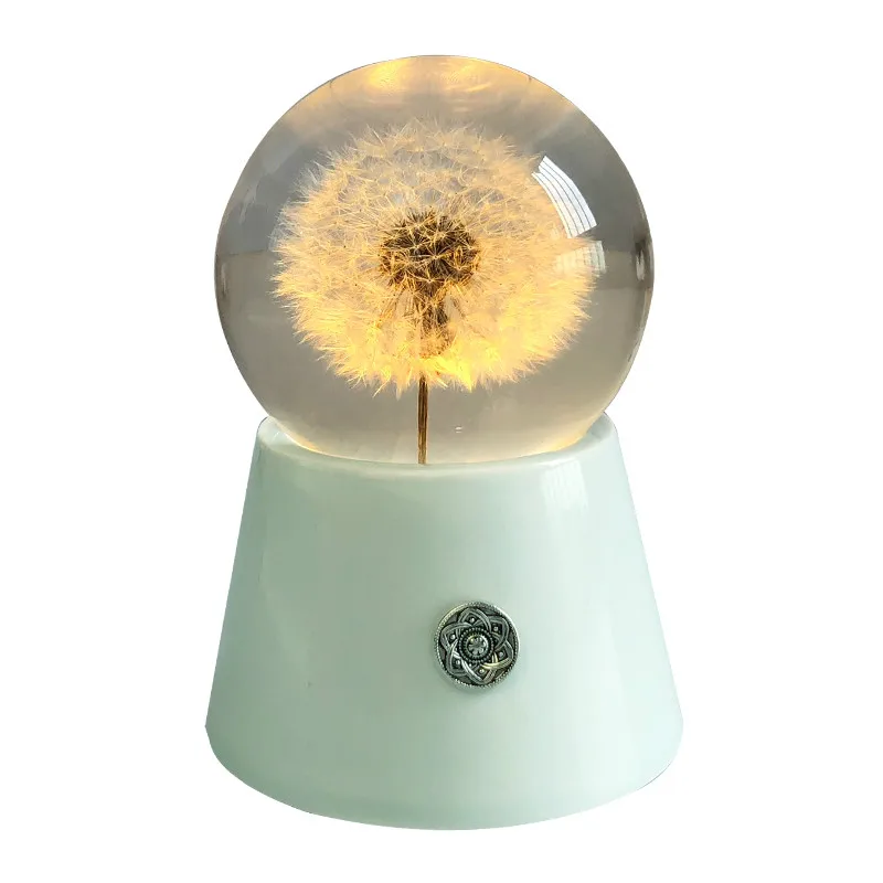 Handmade Dandelion Crystal Ball Music Box Music Box Night Light for Girls 2021 New Year Christmas Holiday Birthday Gift