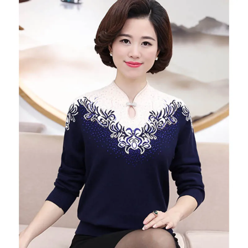 

Fashion Qipao Neck Sweater Pullovers Women Knitwear Tops Autumn Winter Slim Kniting Bottoming shirt Mother Dress